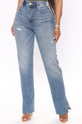 Stella Side Slit Straight Leg Jeans - Medium Blue Wash Ins Street